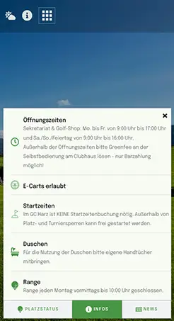Golf Club Harz Sympic Webdesign Referenz Hinweispopup